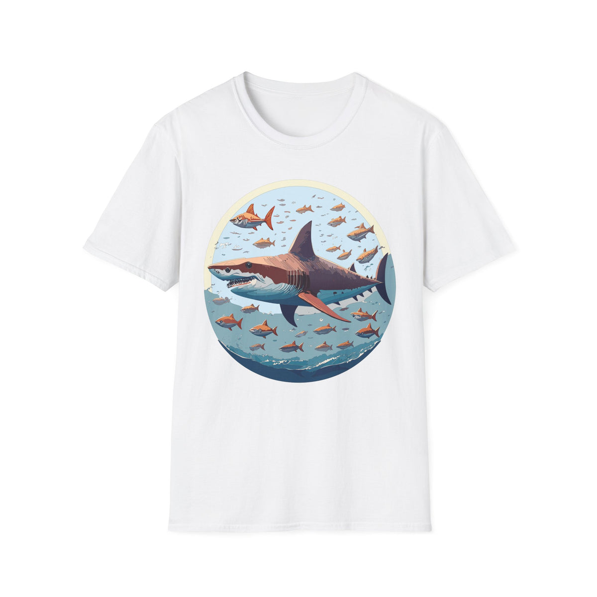 Great White Shark Circle Illustration T-Shirt | Ocean Fish Scene