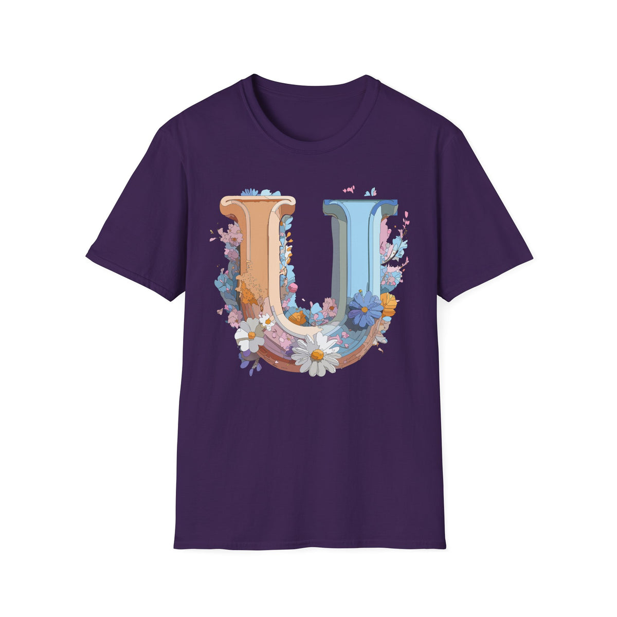 Floral Decorative Letter U T-Shirt | Initial Monogram Tee