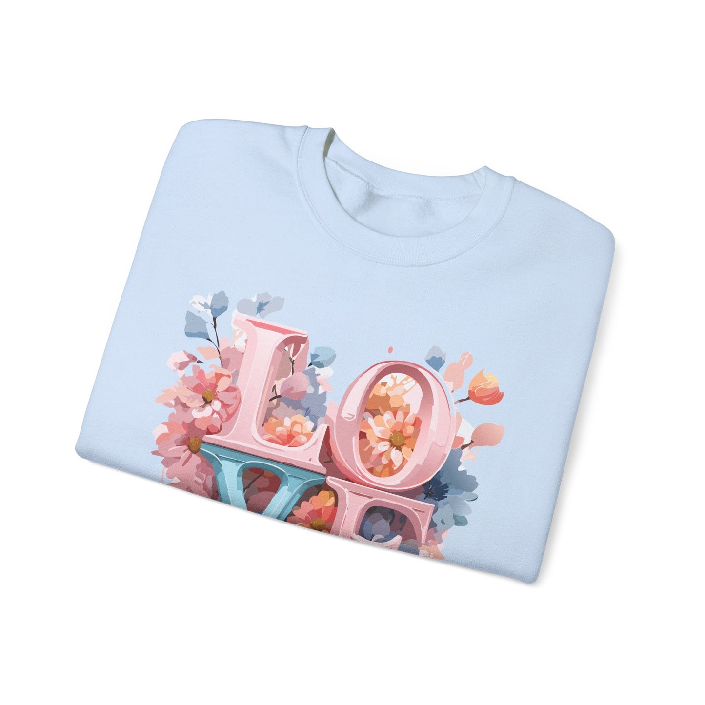 Floral Love Sweatshirt Valentines Day Unisex Heavy Blend Crewneck Gildan 18000 Cotton Polyester