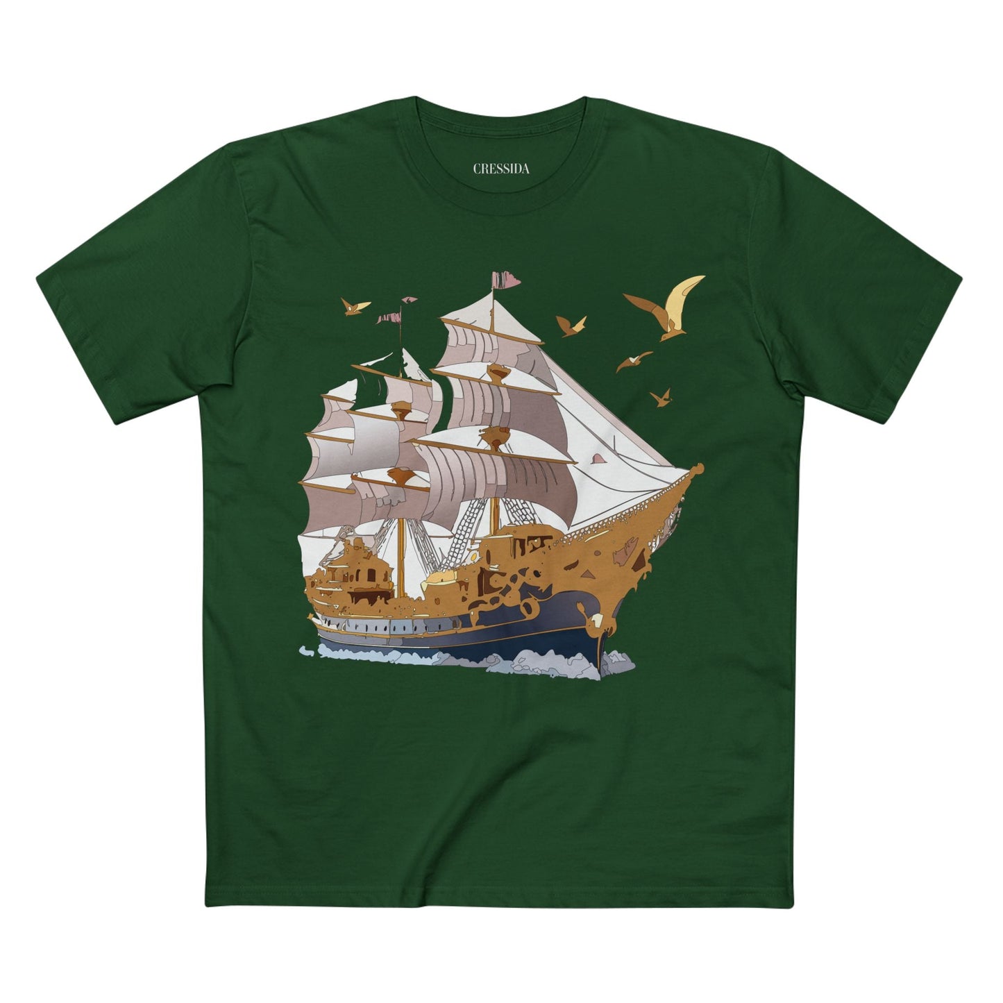 Ship Graphic Unisex 100 Cotton T-Shirt with Gold Frigate Art Design 3