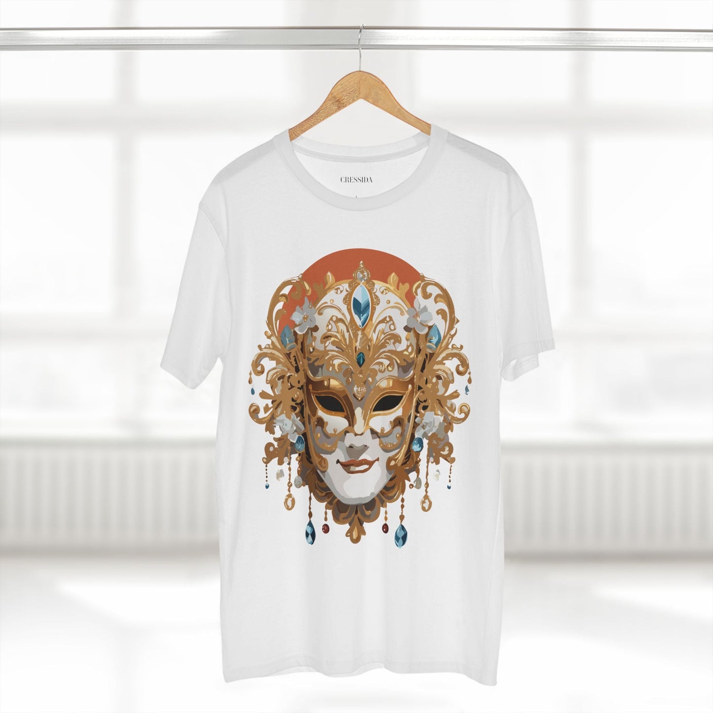 Carnival Mask Graphic T-Shirt Unisex 100 Cotton With Antique Gold Art Design Tee 2