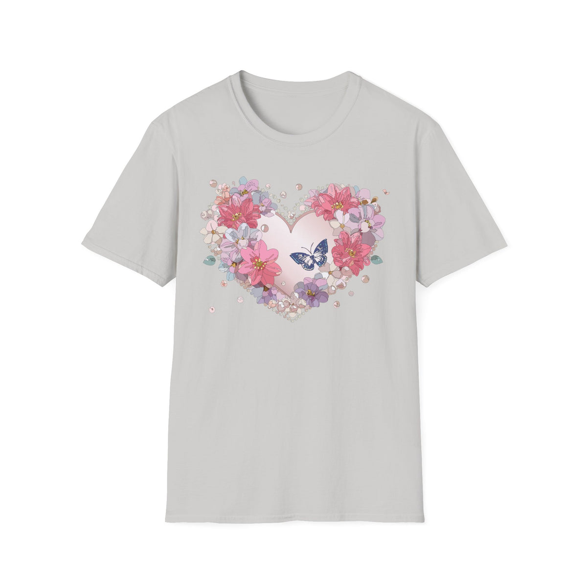 Floral Heart with Butterfly T-Shirt | Pink Flower Heart Tee