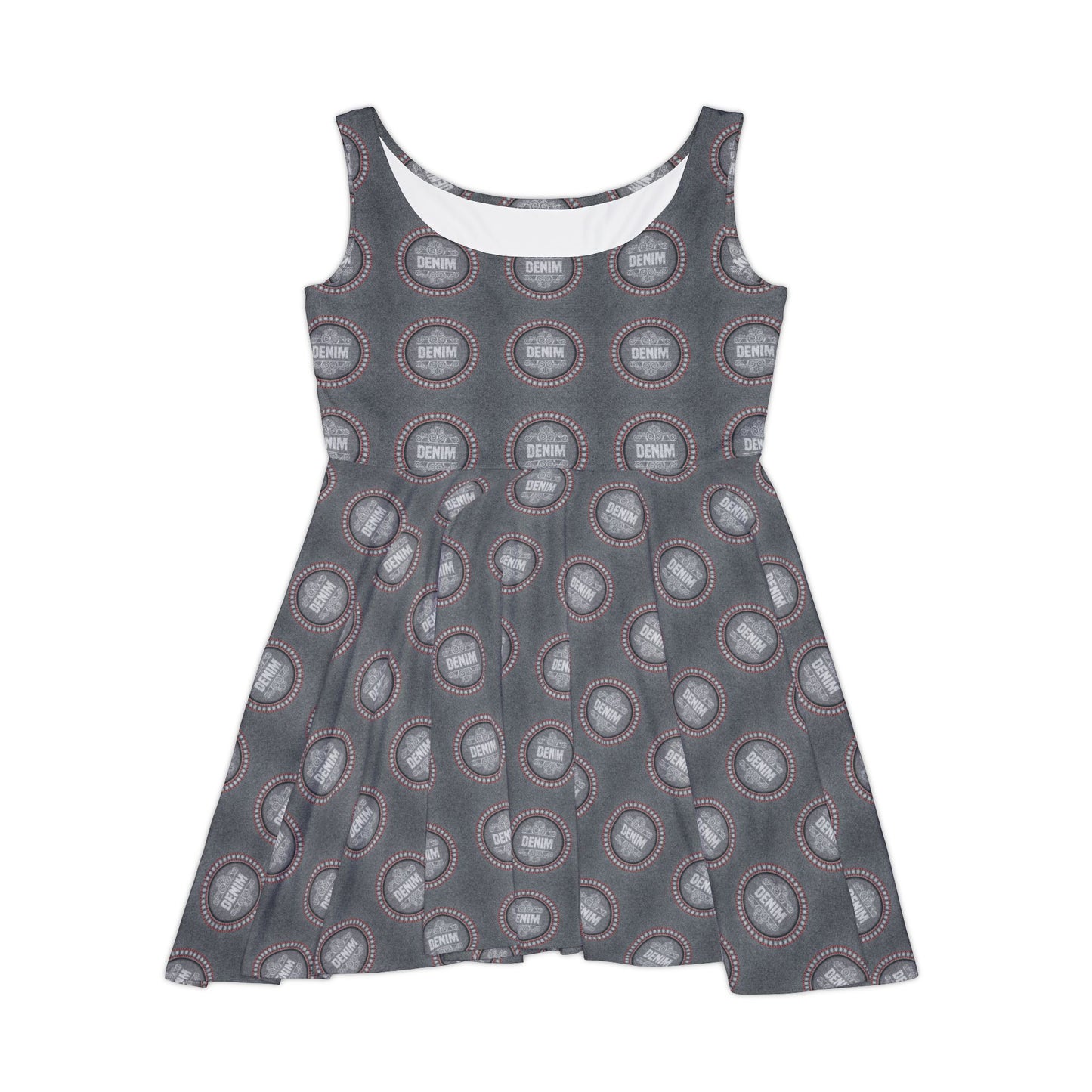Women Denim Print Skater Dress, Denim Print Poly-Span Dress - 19-2