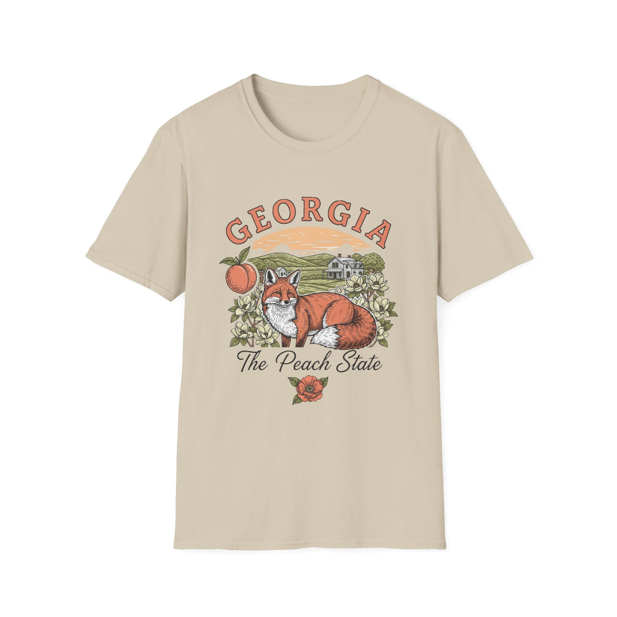 Georgia Fox T-Shirt — The Peach State Vintage Fox Graphic Travel Tourist Graphic Design Unisex 100 Cotton Gildan T-Shirt