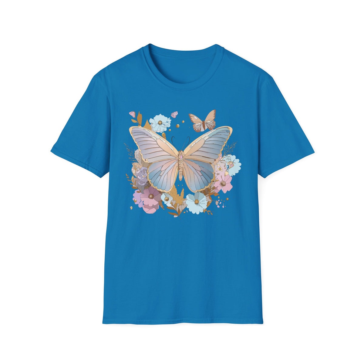 Butterfly Bloom T-Shirt — Pastel Floral Butterfly Graphic Design Unisex 100 Cotton Gildan T-Shirt