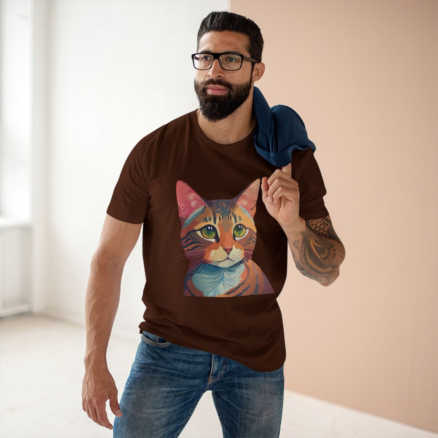 Retro2Nova Cat Art Tee Unisex Premium Cotton Shirt With Original Artwork Design Soft Breathable Comfort Everyday Wear