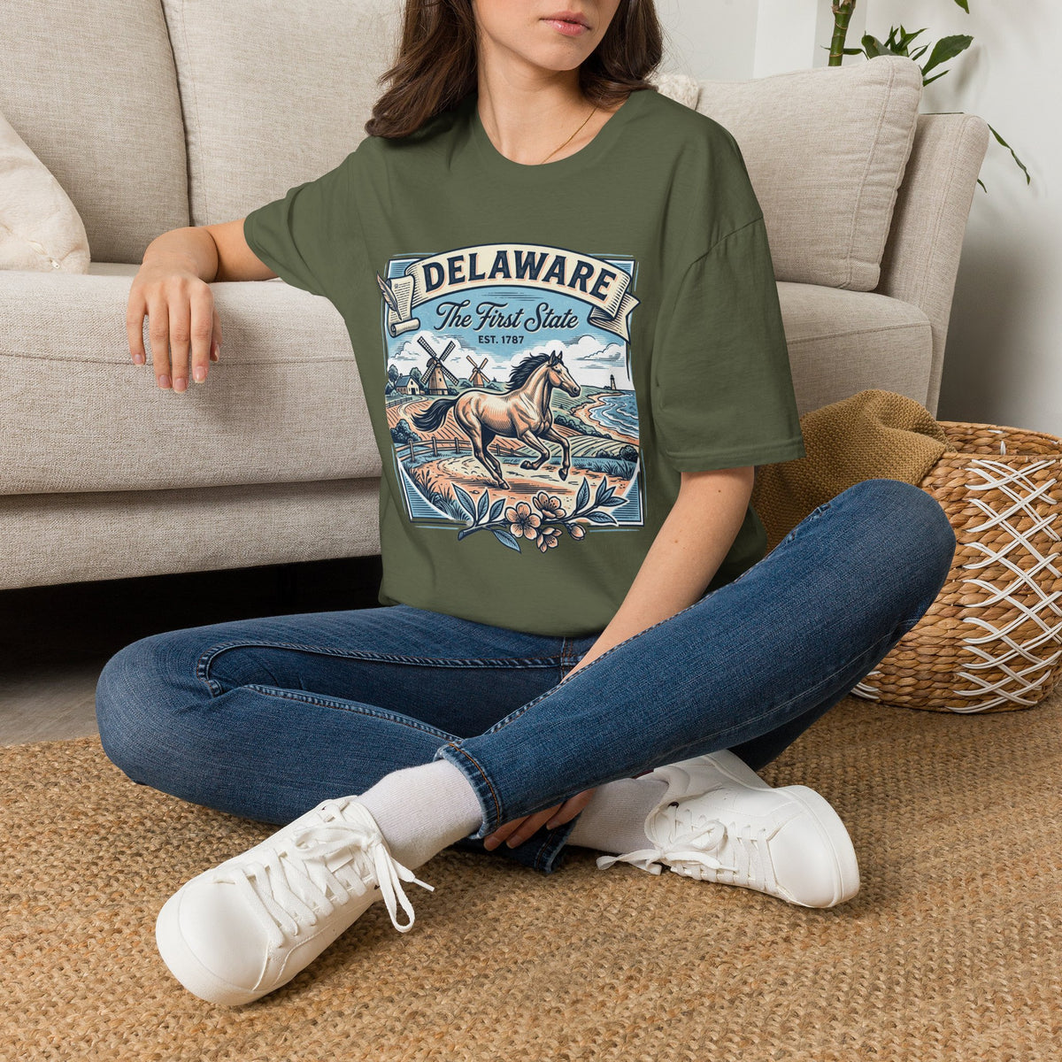 Delaware 'The First State' Scenic Travel Tourist Graphic Tee Unisex 100 Cotton Gildan T-Shirt