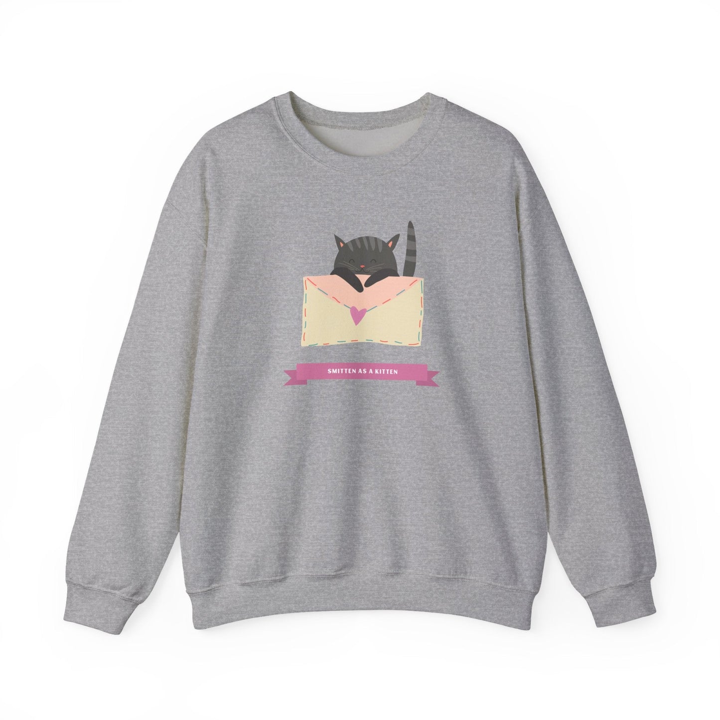 Cat Heart Sweatshirt Love For Cat Lovers Unisex Crewneck Fifty Fifty Cotton Poly Blend Gildan 18000