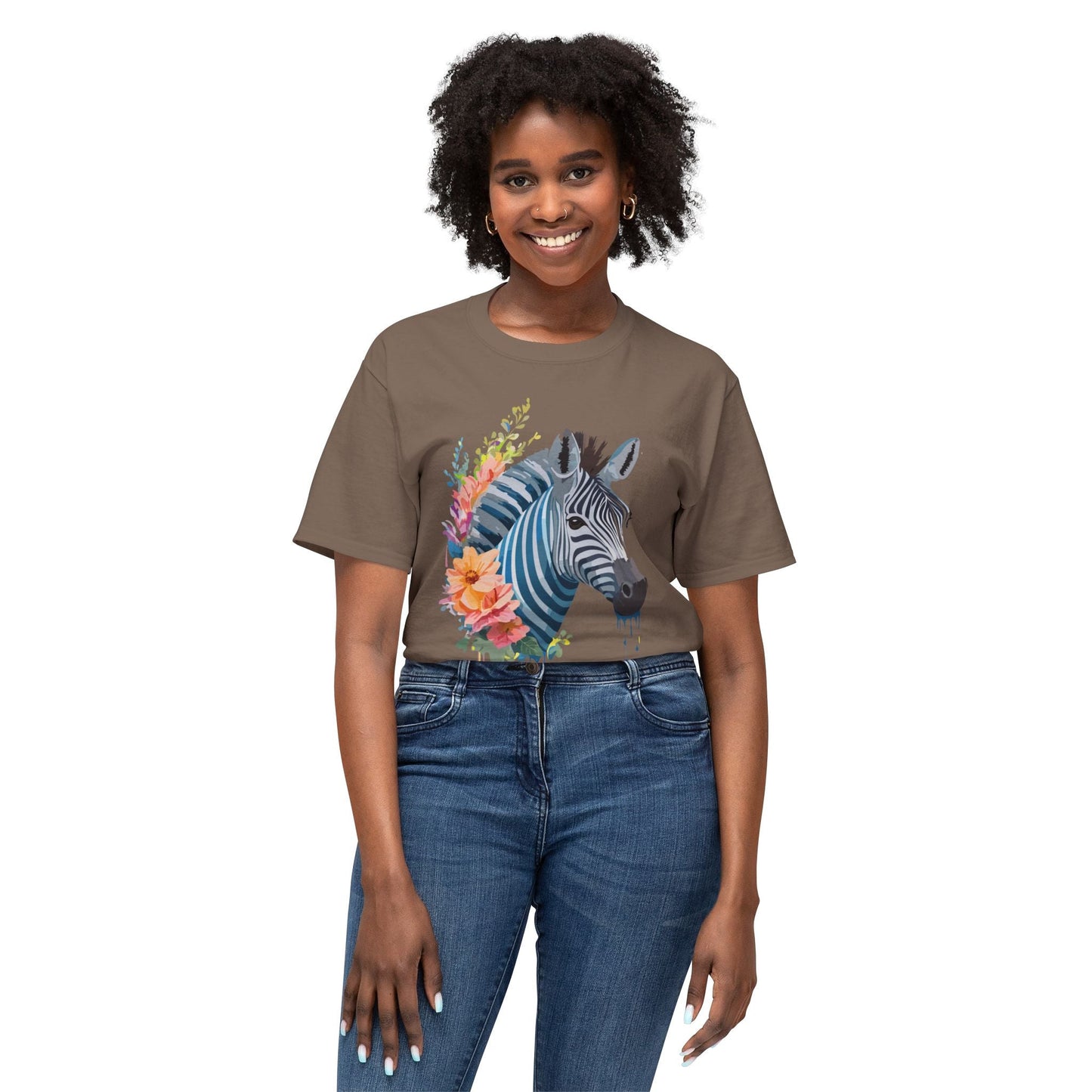 Unisex Zebra Art Print T Shirt 100 Percent Cotton Vintage Floral Design Tee Made In USA