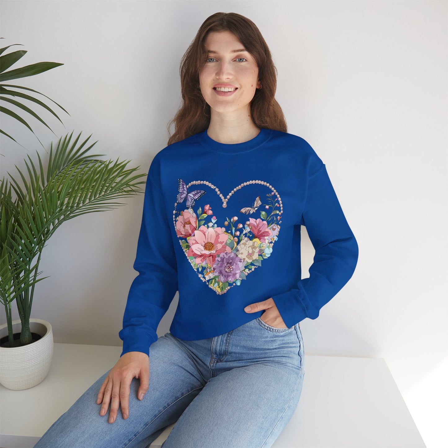 Floral Heart Sweatshirt Unisex Floral Love Crewneck Heavy Blend Gift For Valentine Day Cold Weather