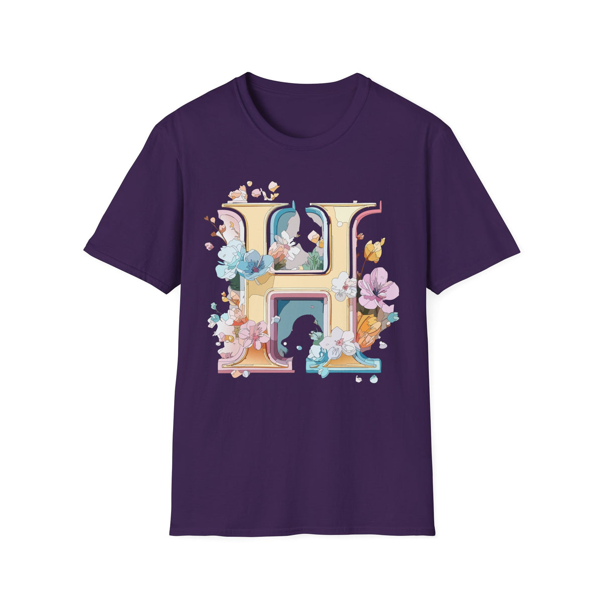 Floral Letter H Shirt | Monogram Initial H Tee