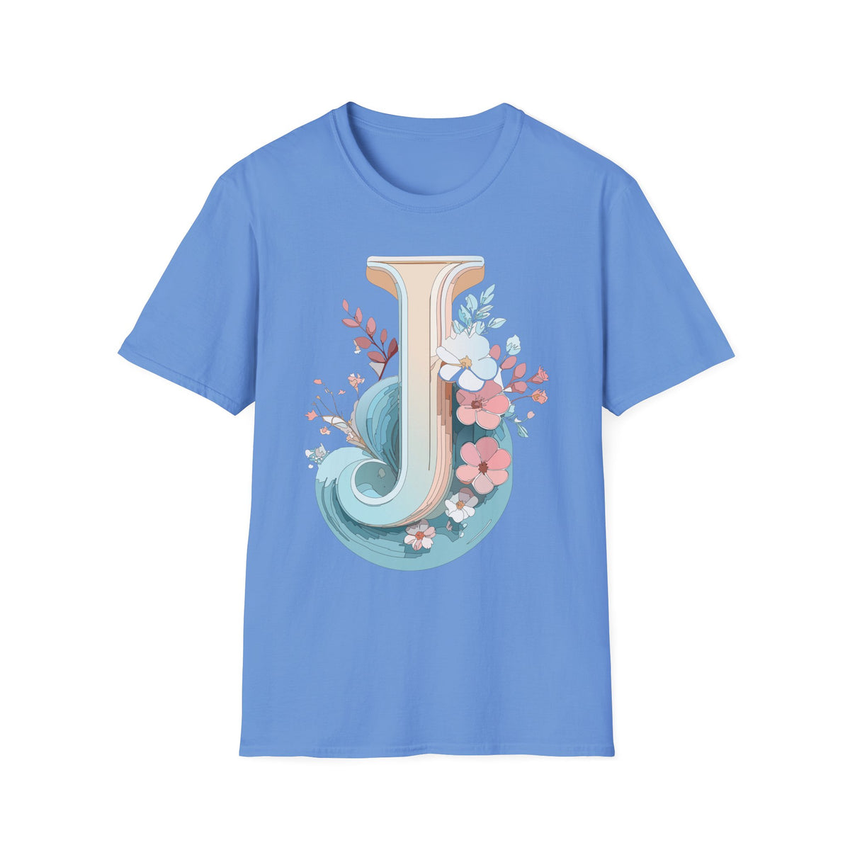 Floral Monogram J Letter T-Shirt | Vintage Botanical Initial