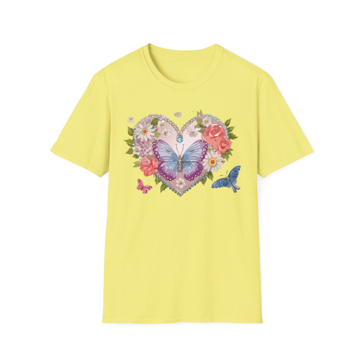 Floral Butterfly Heart Graphic Tee Unisex 100 Cotton Gildan T-Shirt