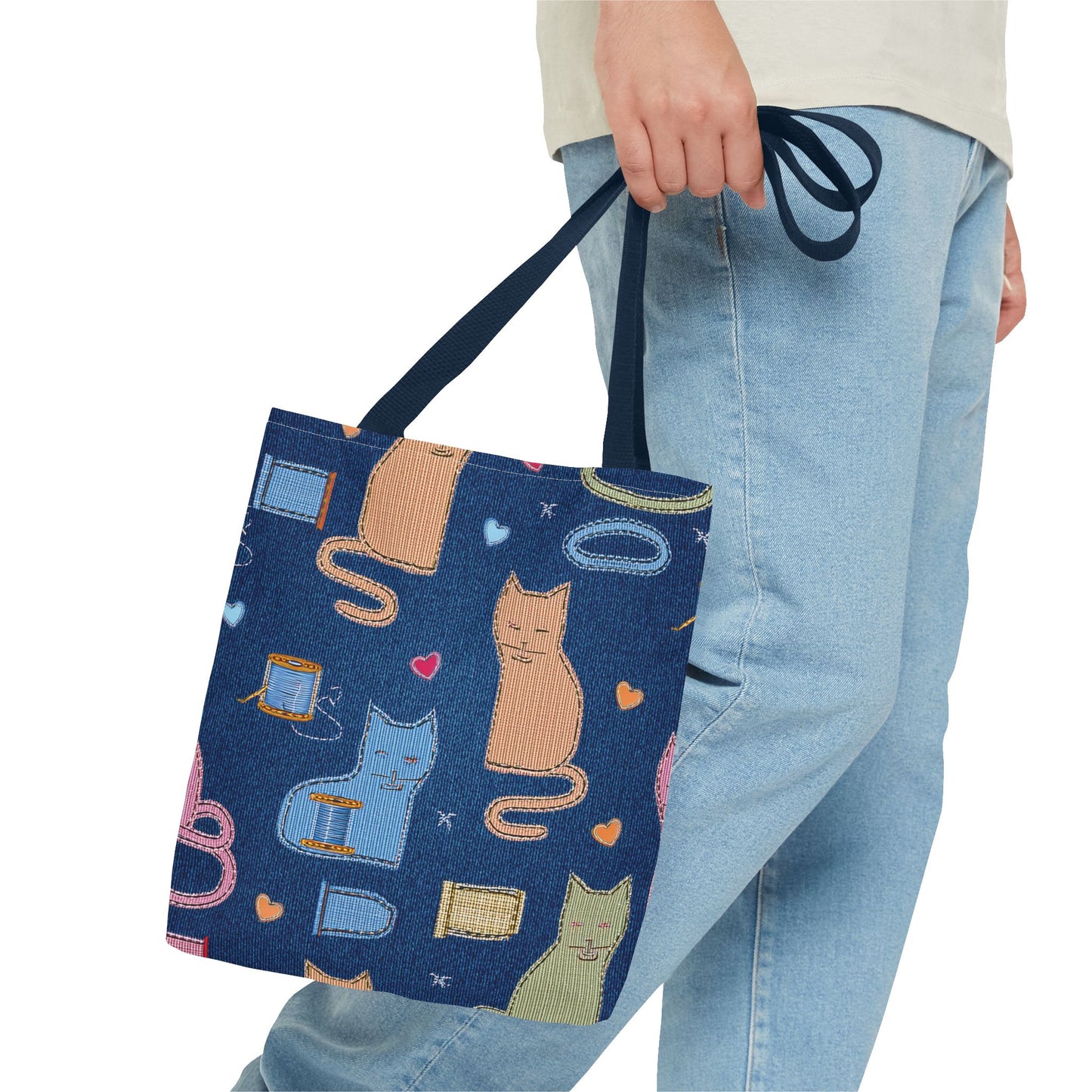 Love Day Graphic Design Denim Fabric Imitation Print Unisex Canvas Bag POLY 3 Sizes Tote Bag 201-19