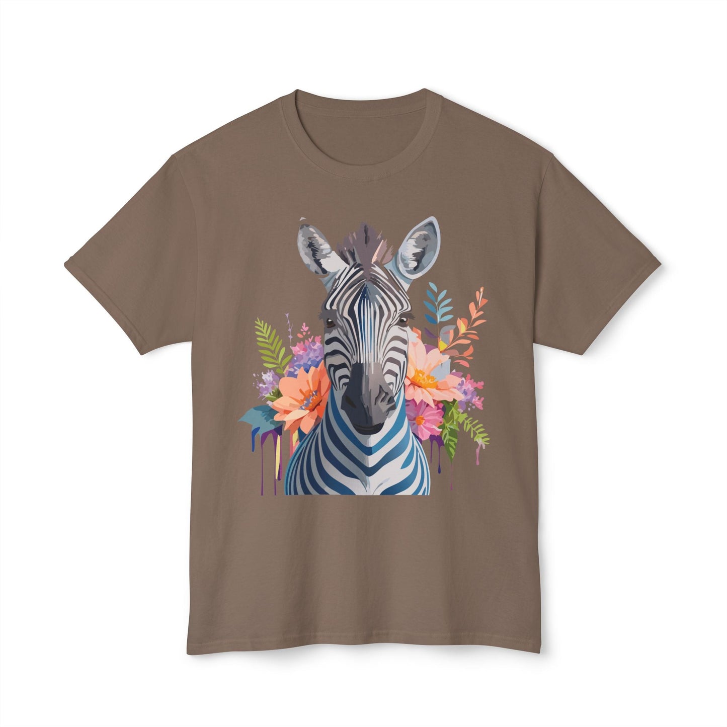 Unisex Zebra Art Print T Shirt HD Cotton Tee Floral Design Made In USA Premium Comfort Breathable