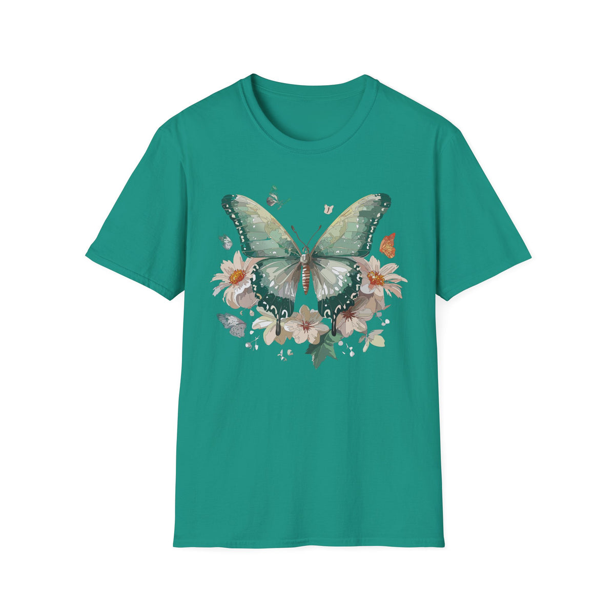 Green Watercolor Butterfly T-Shirt | Floral Monarch Graphic Tee Unisex 100 Cotton Gildan T-Shirt