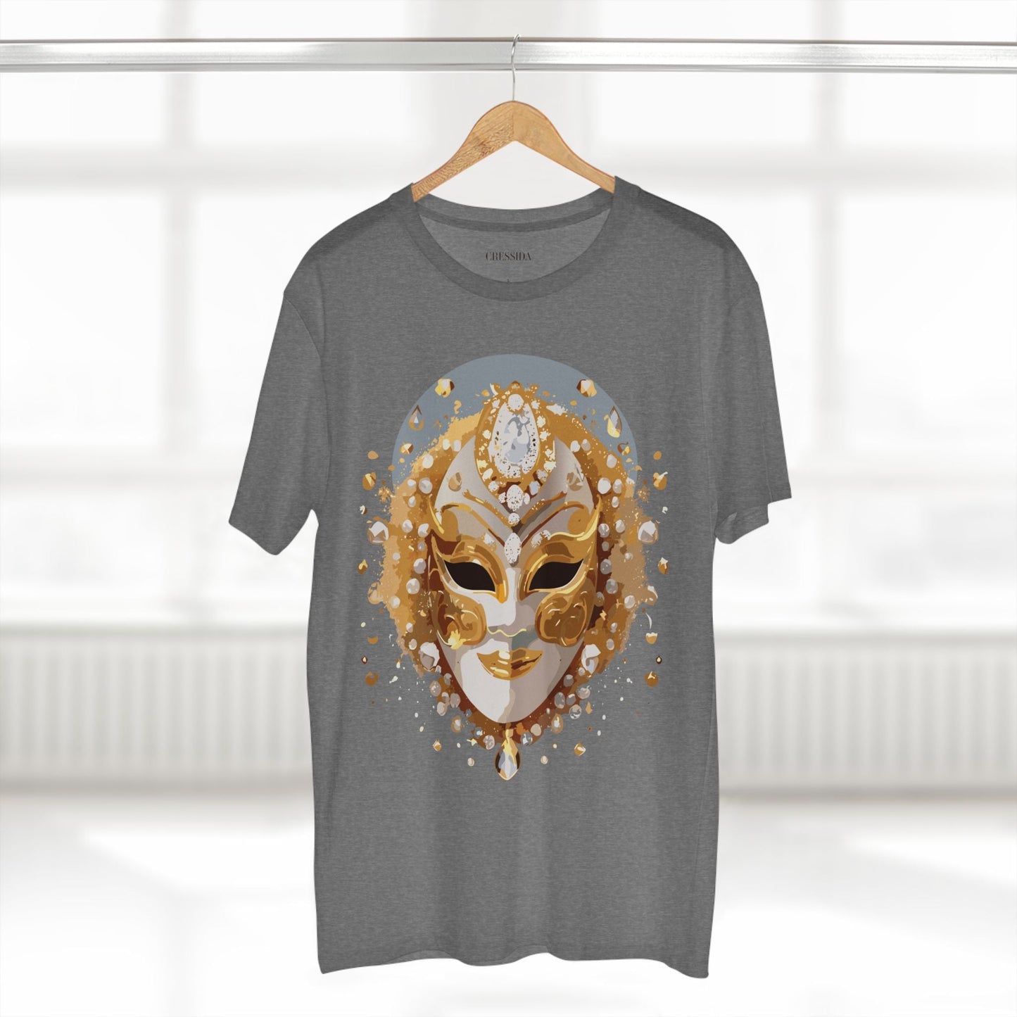 Carnival Mask Graphic T-Shirt Unisex 100 Cotton With Antique Gold Art Design Tee 5