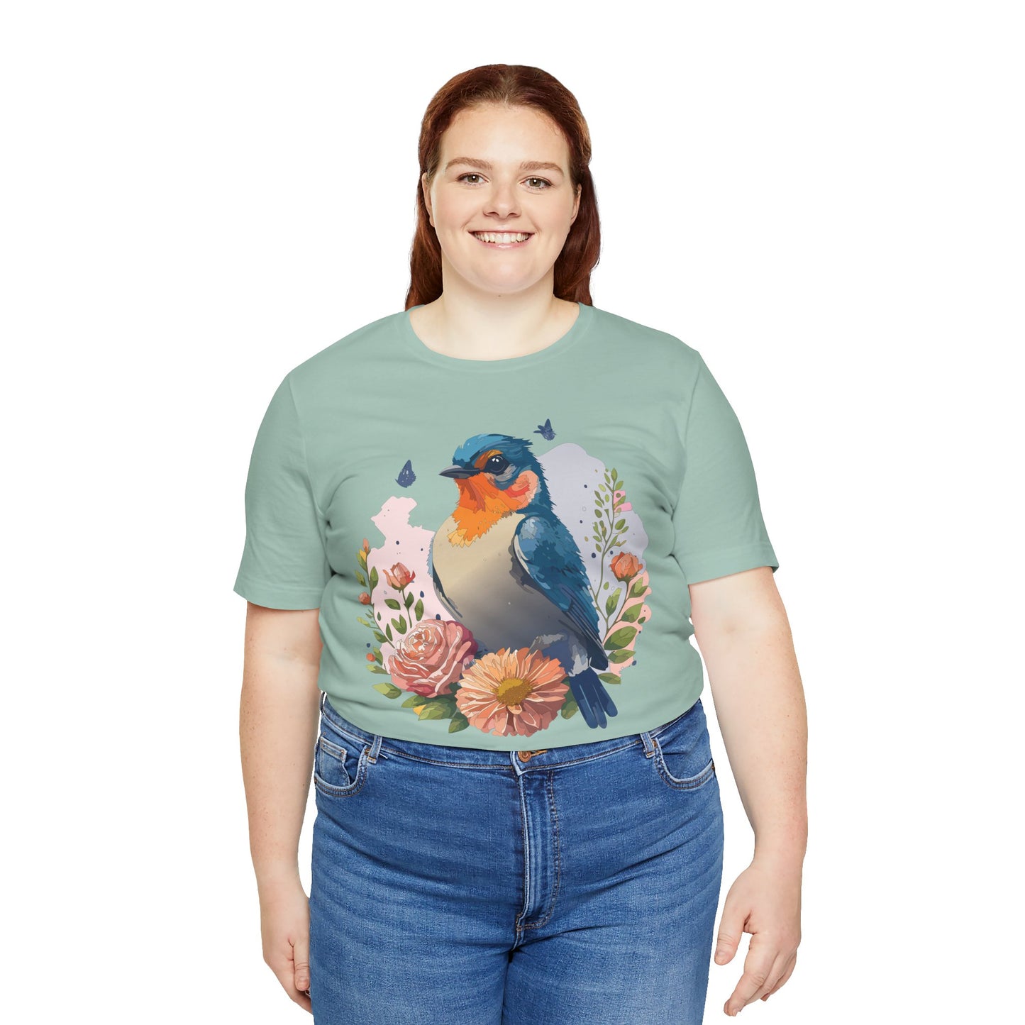 Floral Bird Tee, Animal Shirt, Bird Shirt, Floral Tee, Flower T-shirt, T-Shirt with Animal