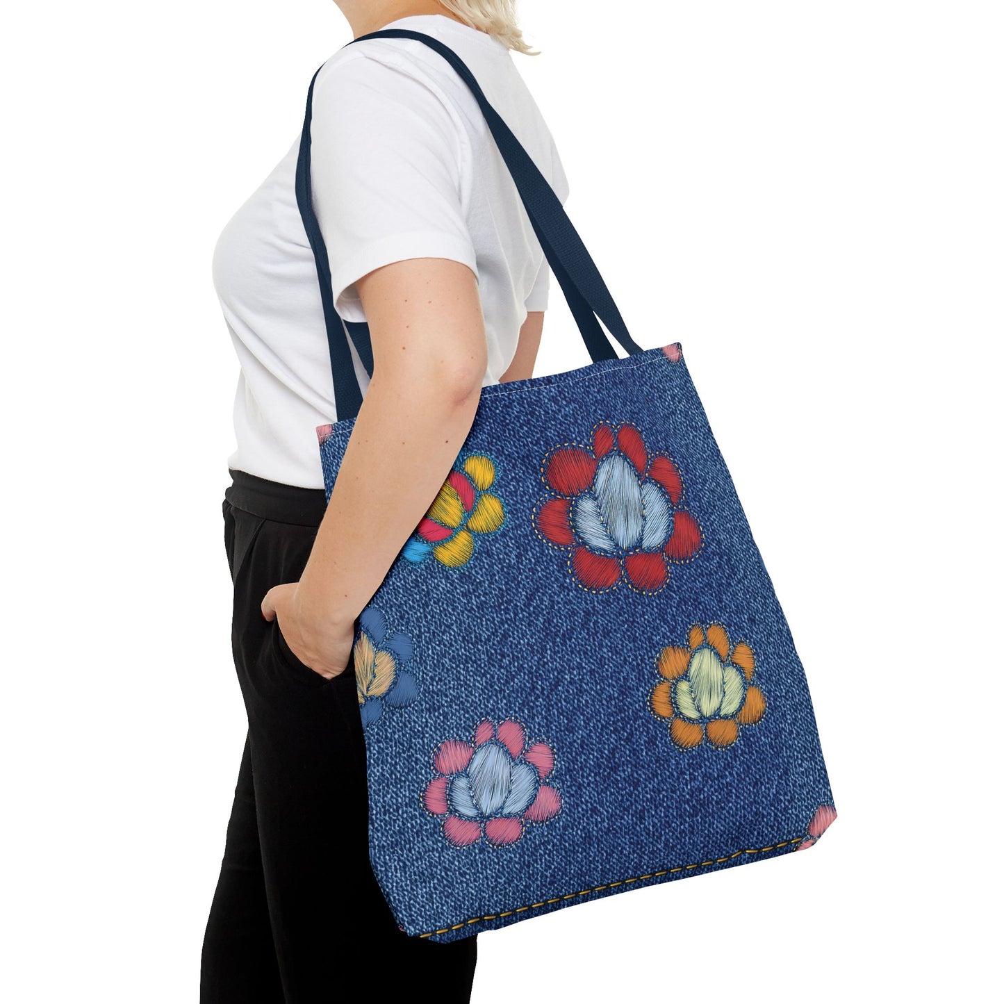 Denim Fabric Imitation Print Unisex Canvas Bag Poly Spun 3 Sizes Tote Bag 159-15