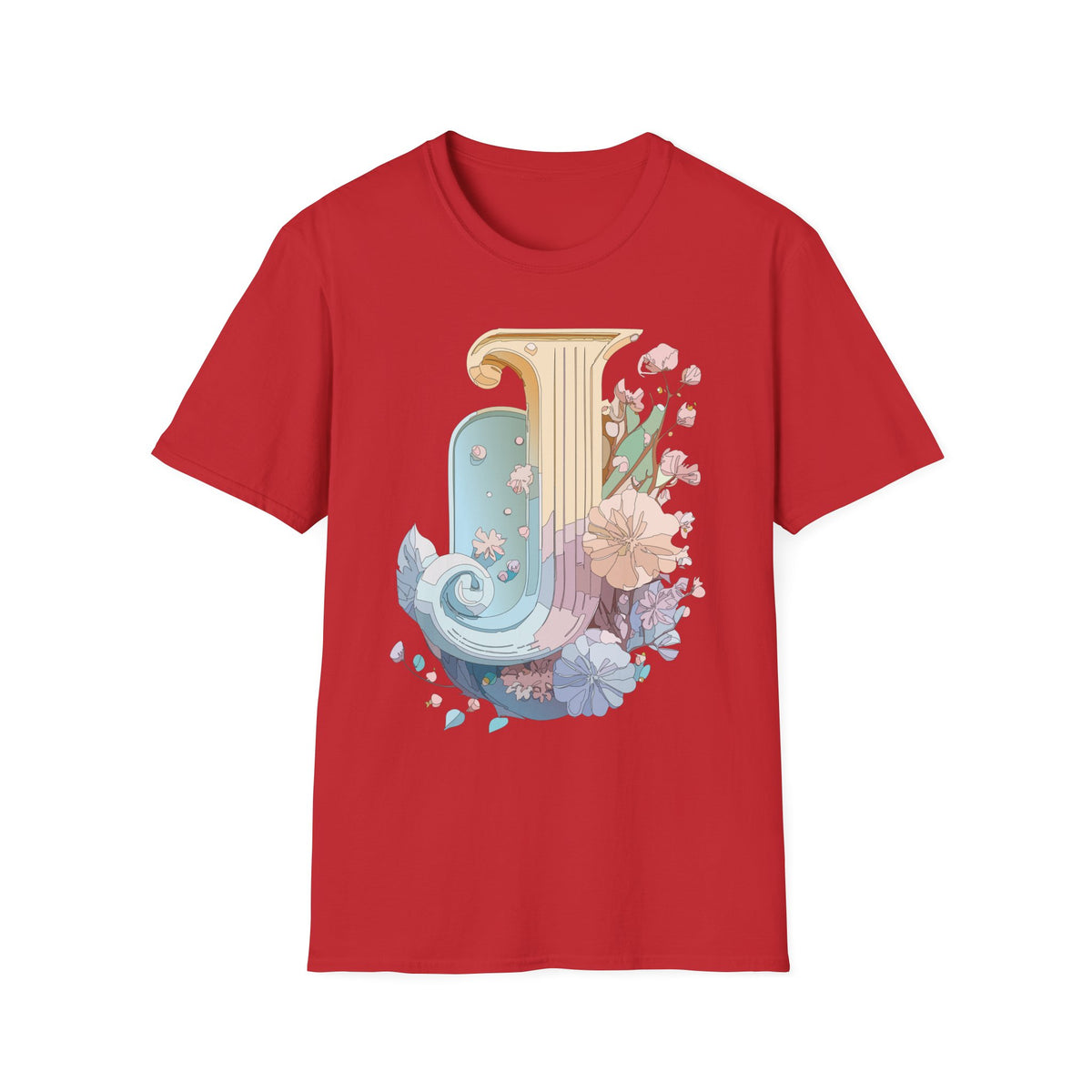 Floral Letter J T-Shirt | Pastel Column Monogram Tee
