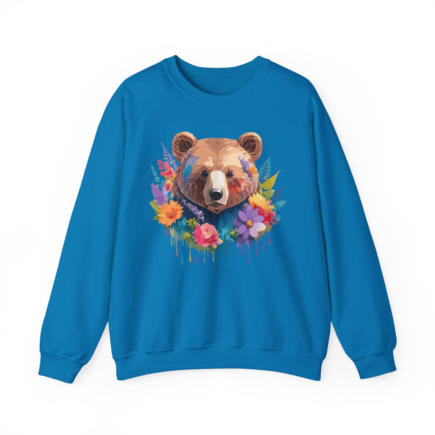 Unisex Floral Bear Sweatshirt Art Design Animals Gildan 18000 Crewneck