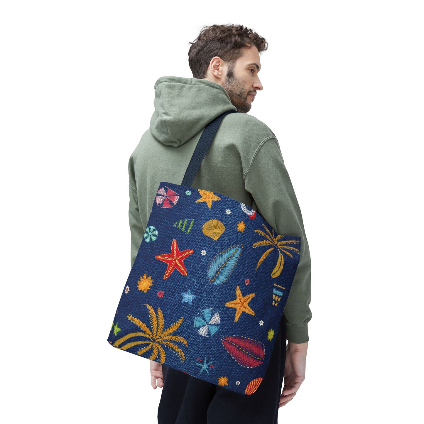 Denim Fabric Imitation Print Unisex Canvas Bag Poly Spun 3 Sizes Tote Bag 182-12