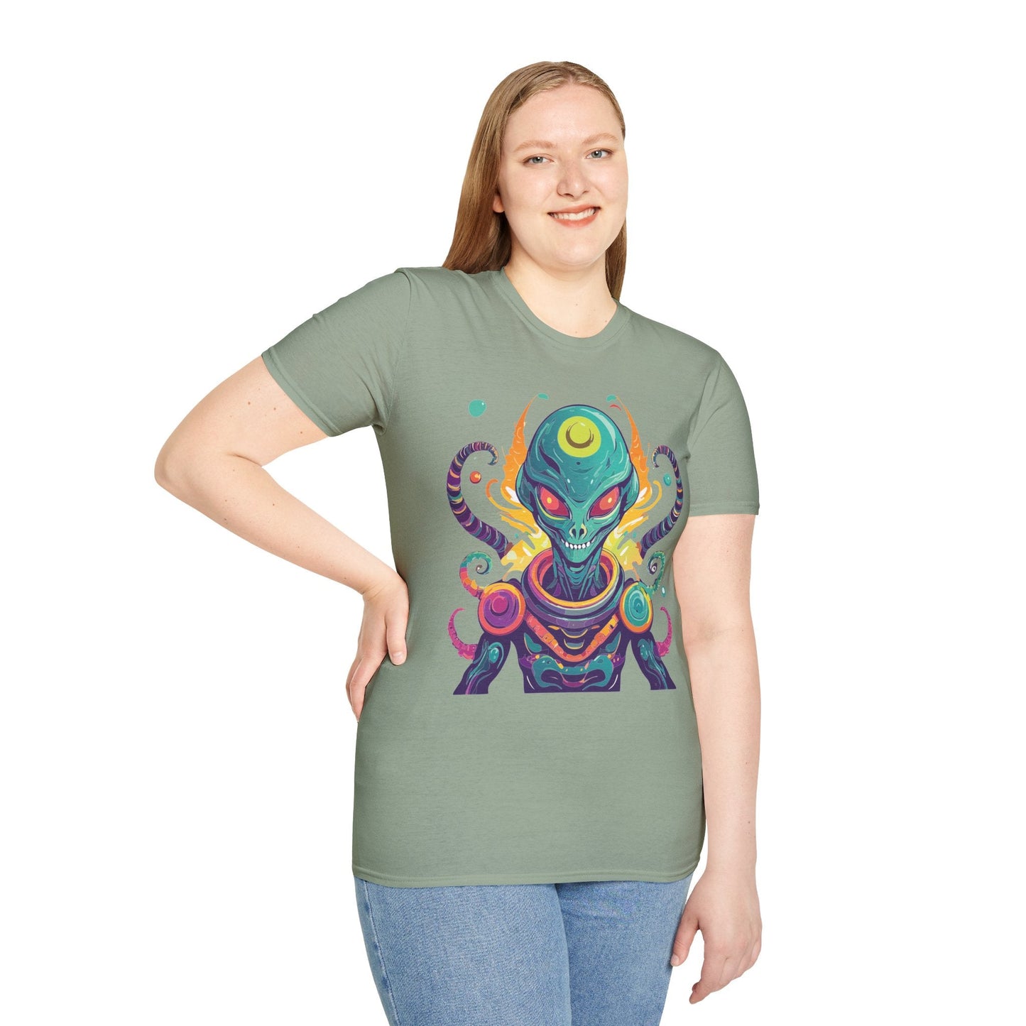 Alien Graphic Unisex Cotton Softstyle UFO Artwork Tee 7