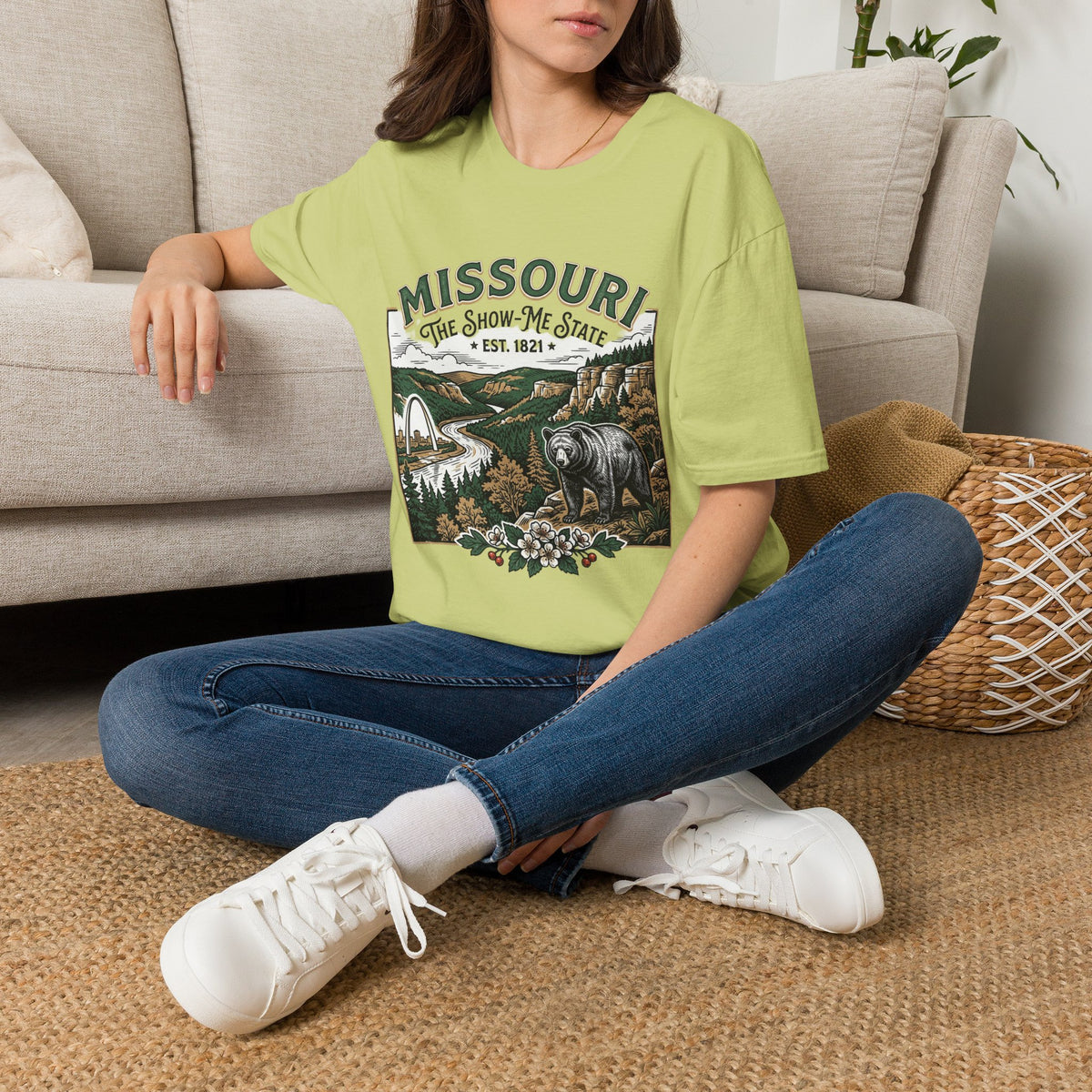 Missouri Vintage State Pride T-Shirt — State Scenic Bear Design Travel Tourist Graphic Design Unisex 100 Cotton Gildan T-Shirt