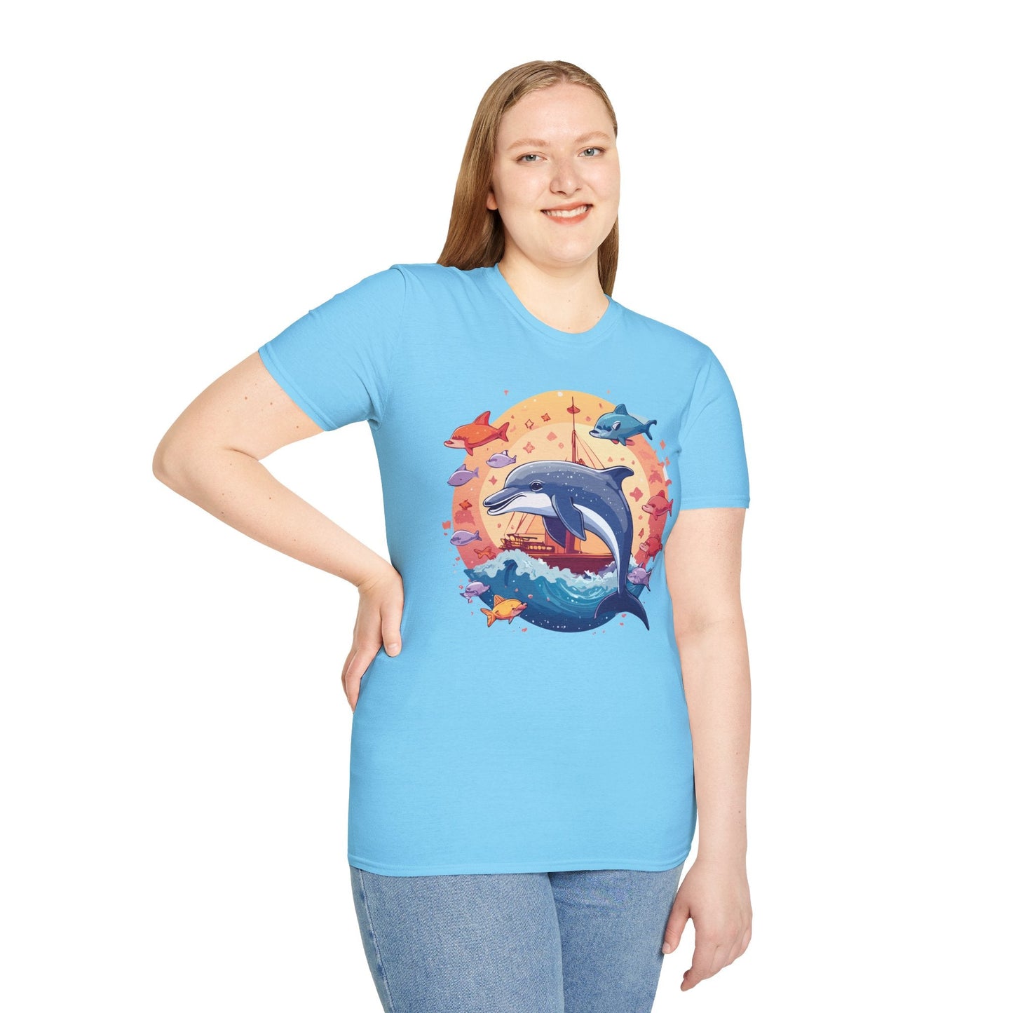 Dolphin Shirt Unisex Softstyle Cotton Tee 100 Percent Ring Spun Lightweight Breathable