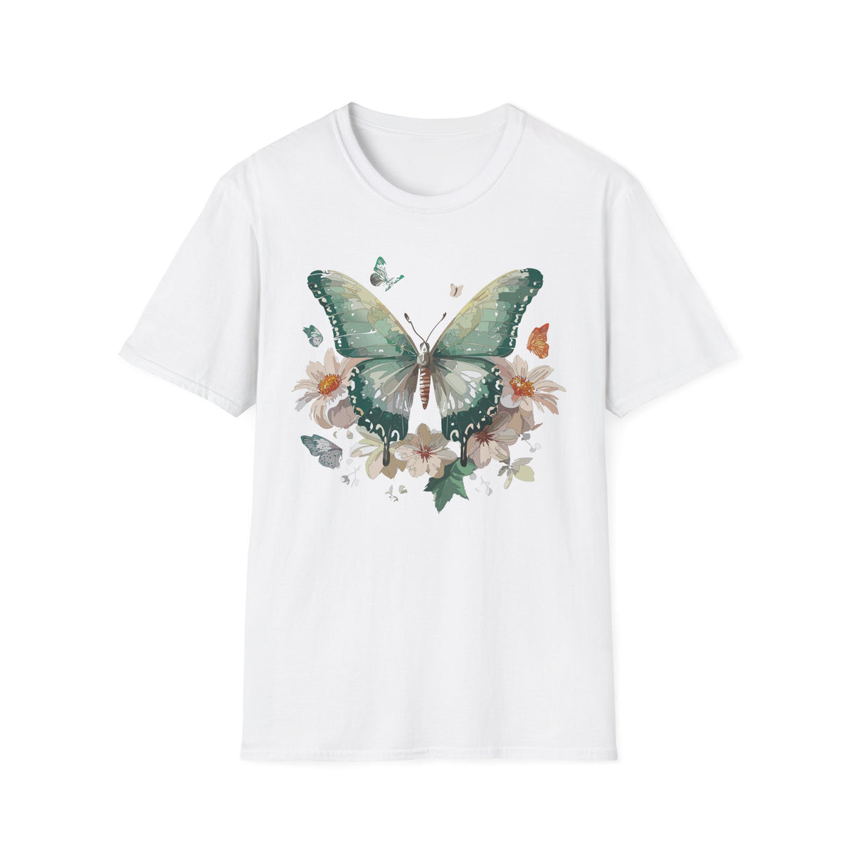 Green Watercolor Butterfly T-Shirt | Floral Monarch Graphic Tee Unisex 100 Cotton Gildan T-Shirt