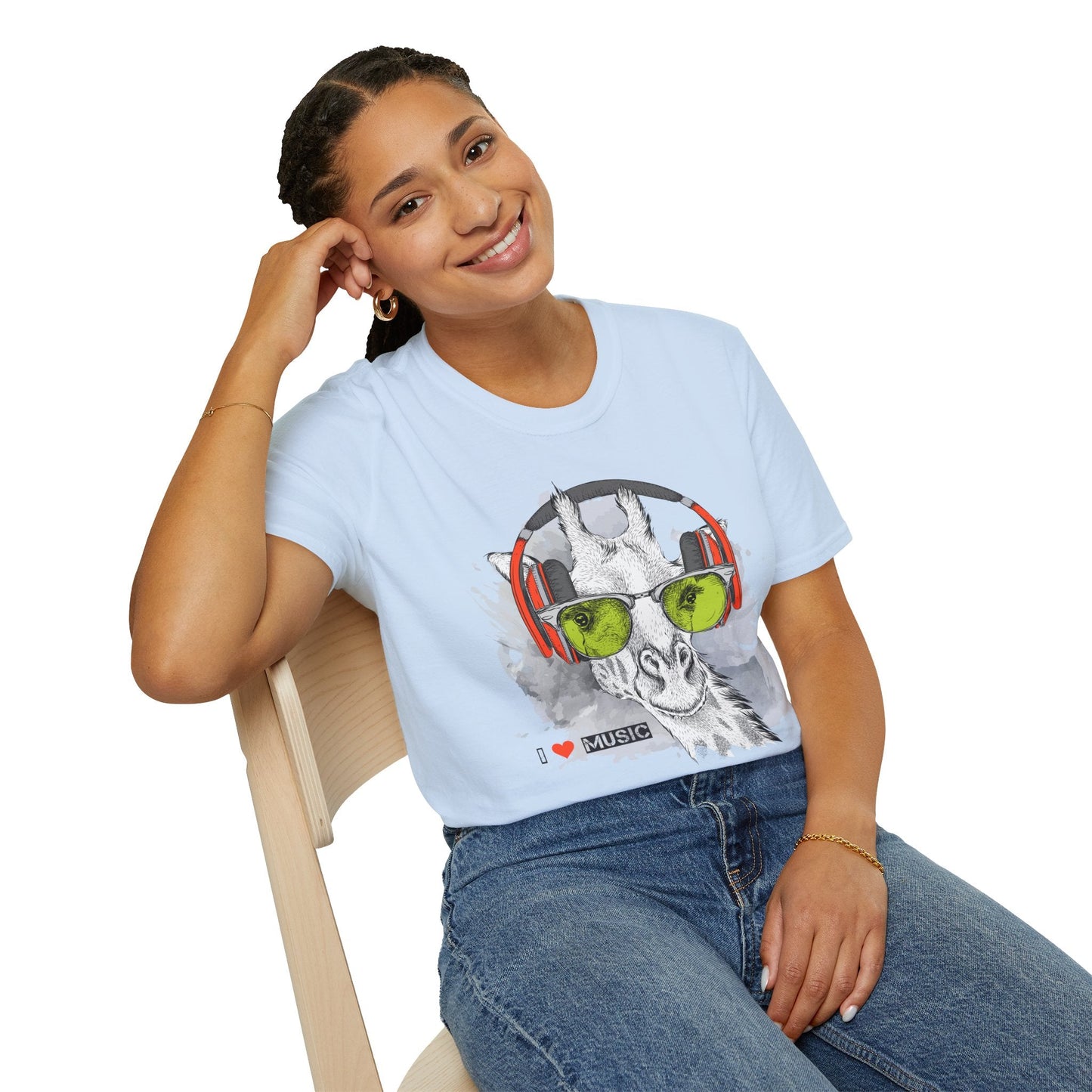 I Love Music Animals Shirt With Headphones Unisex Gildan Softstyle 100 Percent Ring Spun Cotton Tee