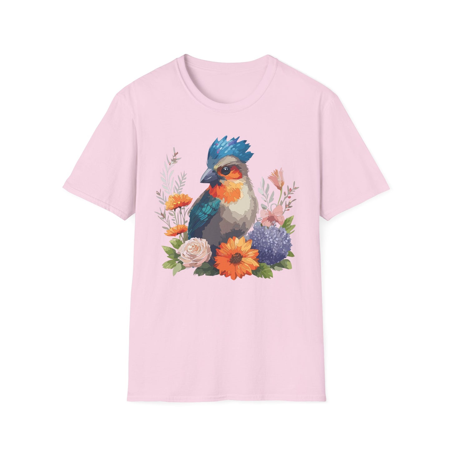 Floral Bluebird T-Shirt Unisex Cotton Short Sleeves Tee Shirt with Bird 2