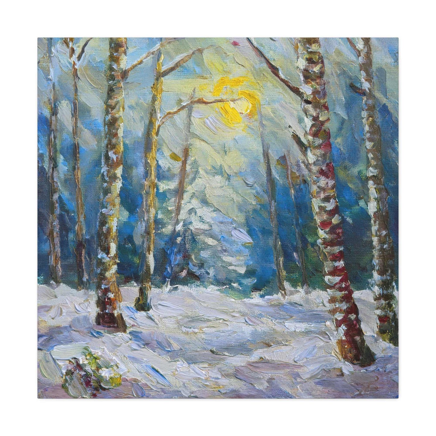 Snow Forest Print Canvas, Oil Paint Print 20x20, 24x24, 30x30, 32x32, 36x36 Art Design Print Pine-Wood Inner Frame MC-79