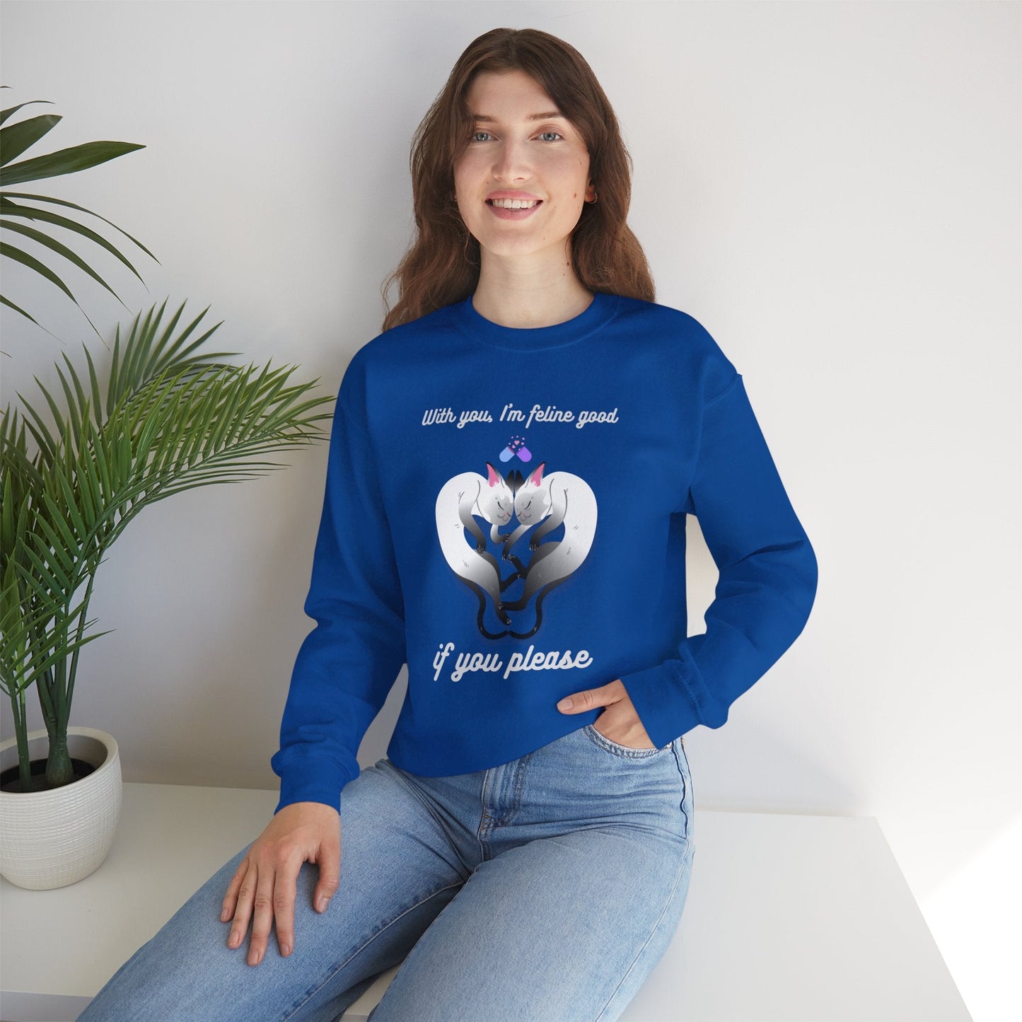 Double Cat Heart Sweatshirt Unisex Fifty Fifty Cotton Poly Valentines Day Sweatshirt