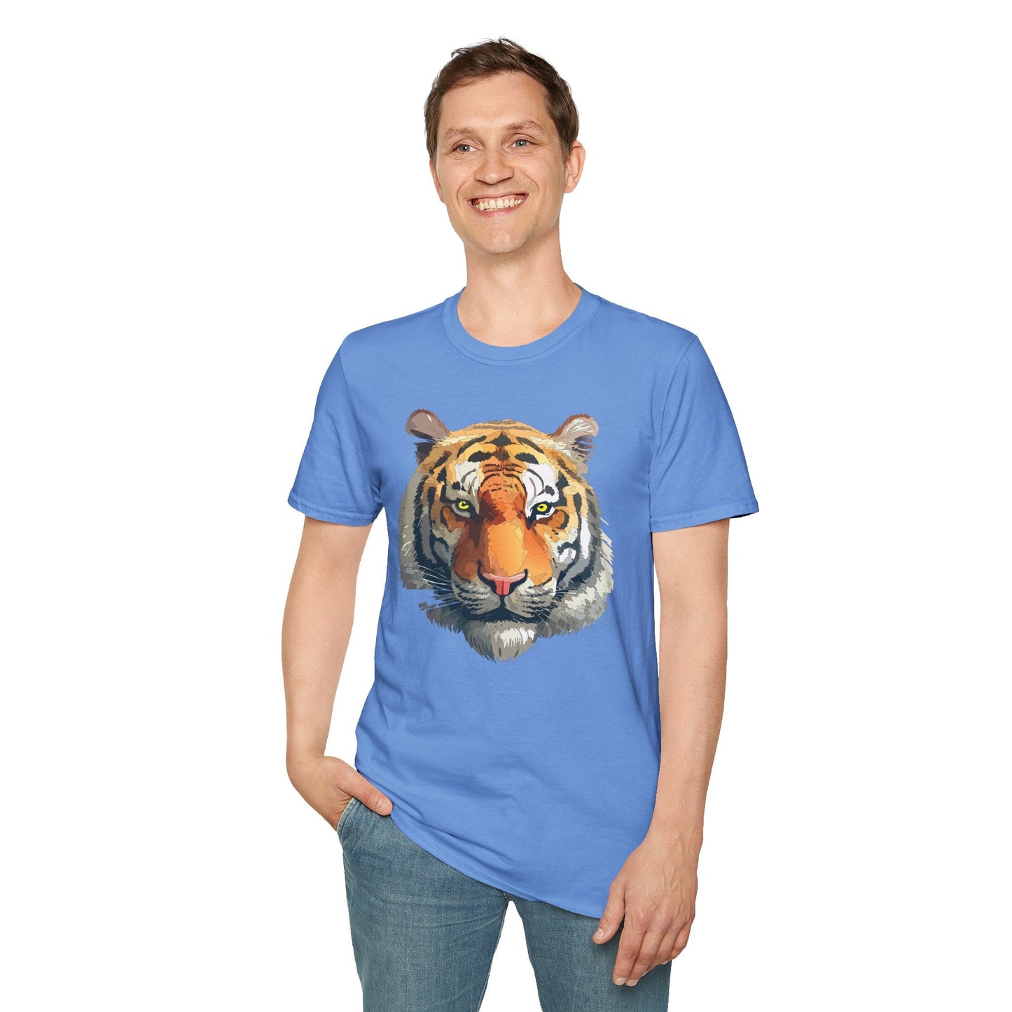 Tiger Print T Shirt Unisex Animal Tee 100 Percent Cotton Softstyle Gildan 64000