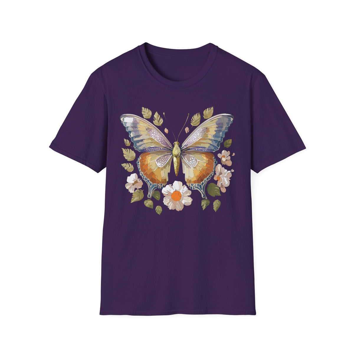 Butterfly Floral Tee — Watercolor Orange & Purple Butterfly Graphic Design Unisex 100 Cotton Gildan T-Shirt