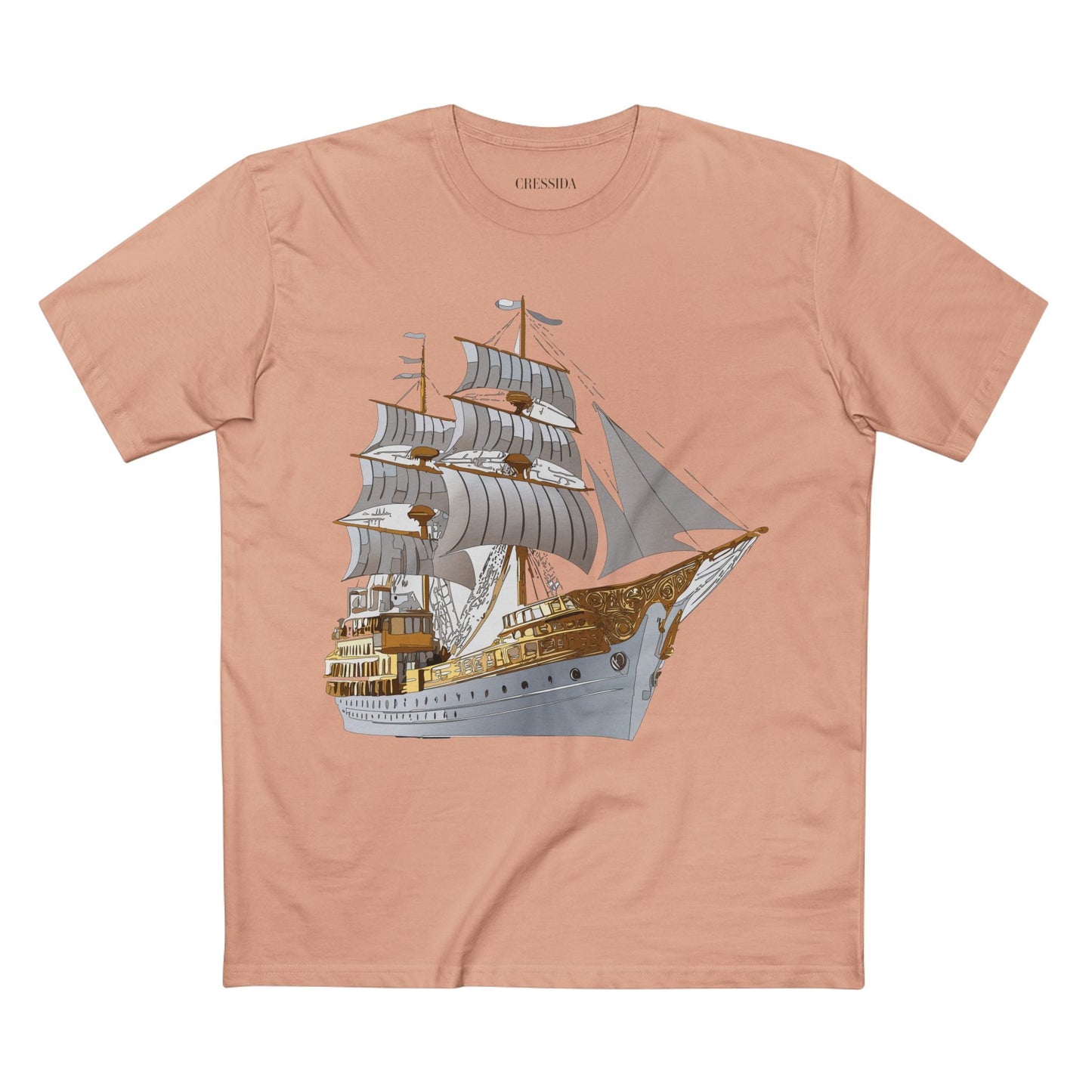 Ship Graphic Unisex 100 Cotton T-Shirt with Gold Frigate Art Design 5