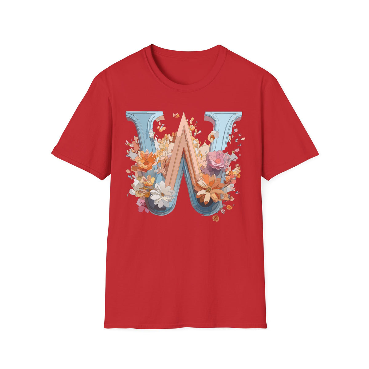 Floral Monogram W T-Shirt | Letter W Initial Tee, Vintage Botanical Alphabet