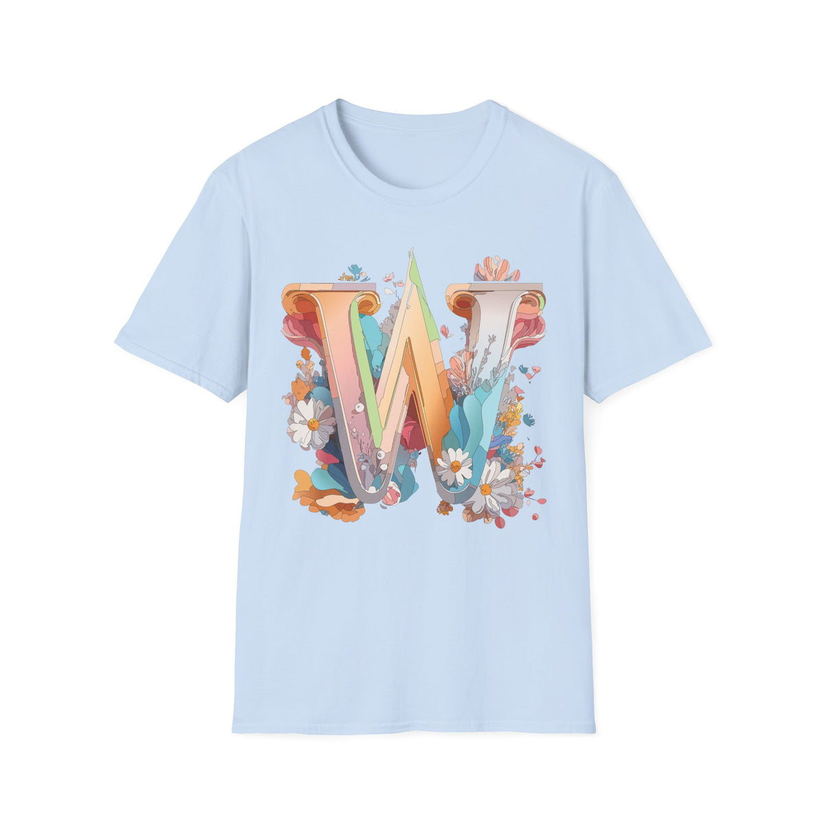 Floral Letter W Monogram T-Shirt | Floral Initial Tee