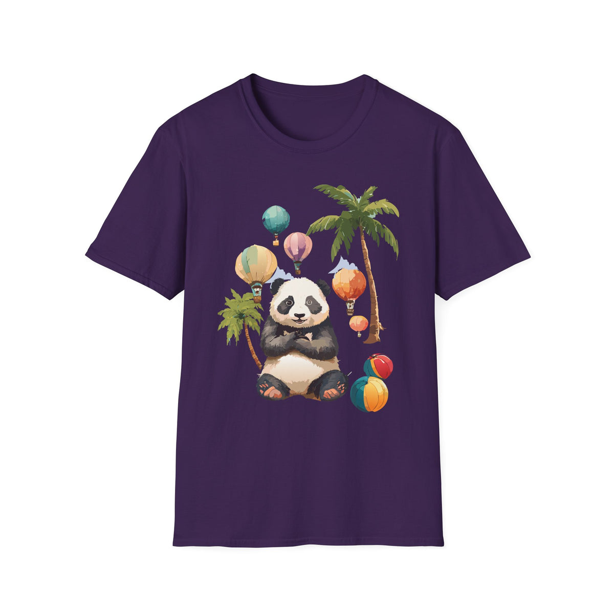 Panda with Hot Air Balloons T-Shirt | Palm Trees, Cute Animal Illustration
