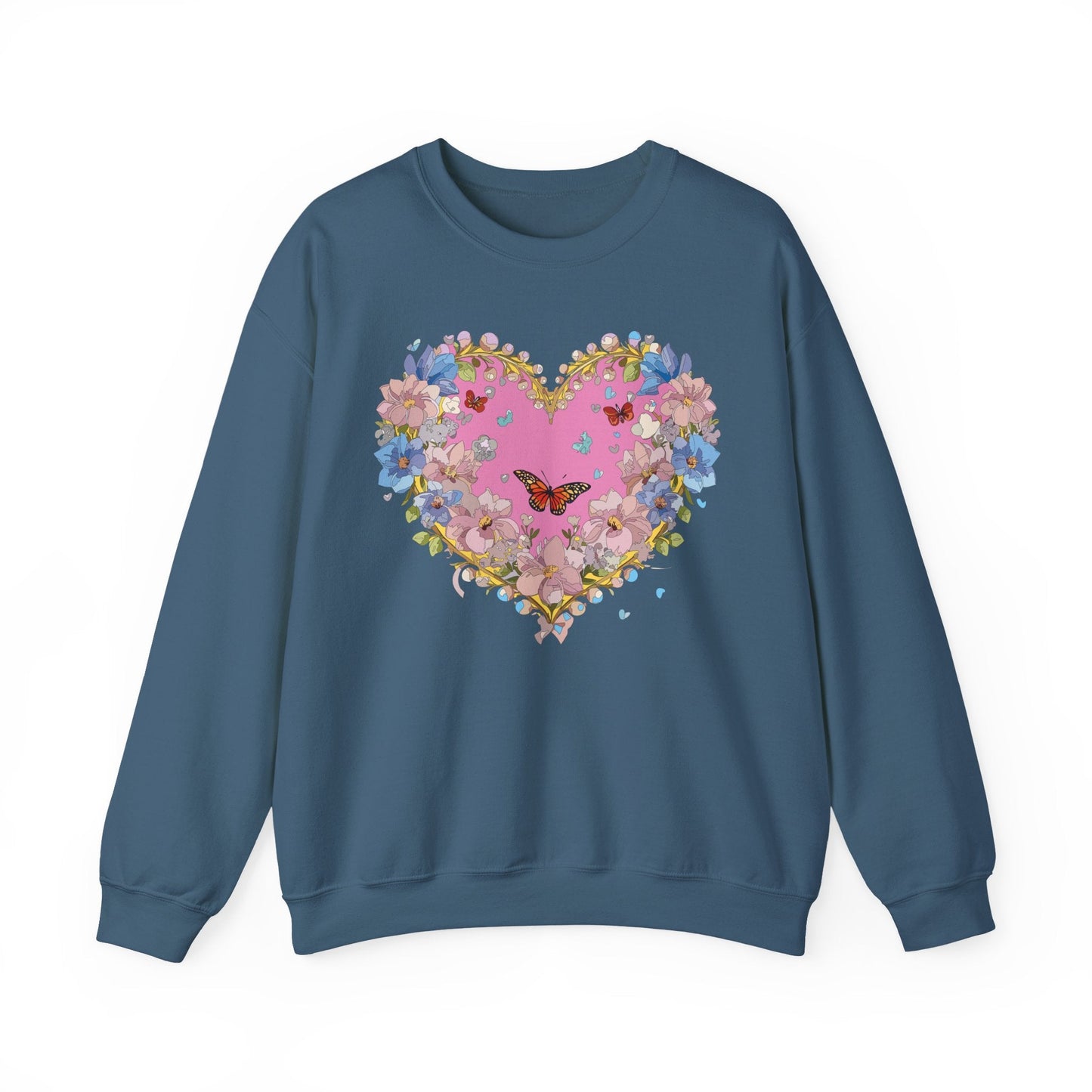 Floral Heart Sweatshirt Unisex Crewneck Gildan 18000 Fifty Fifty Cotton Polyester Valentine's Day