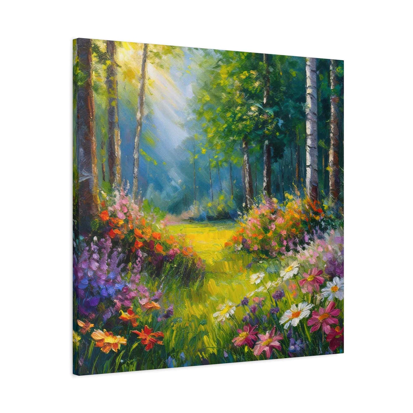 Summer Forest Print Canvas, Oil Paint Print 20x20, 24x24, 30x30, 32x32, 36x36 Art Design Print Pine-Wood Inner Frame MC-90