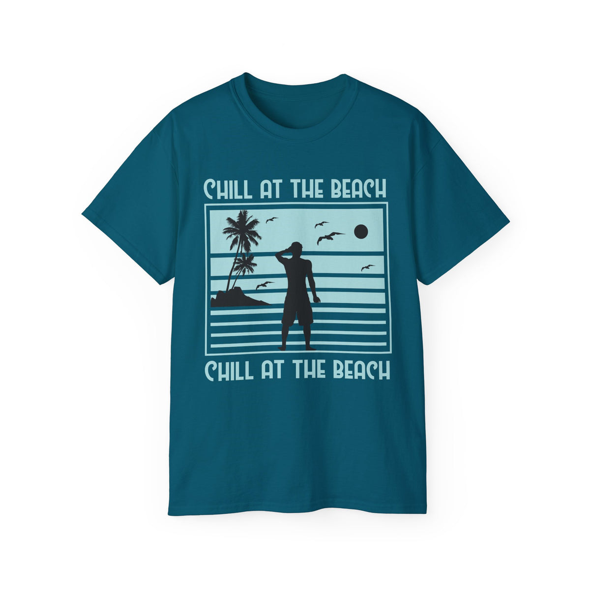 Chill at the Beach silhouette surf scene Tee | Palm trees, sunset, ocean vibes