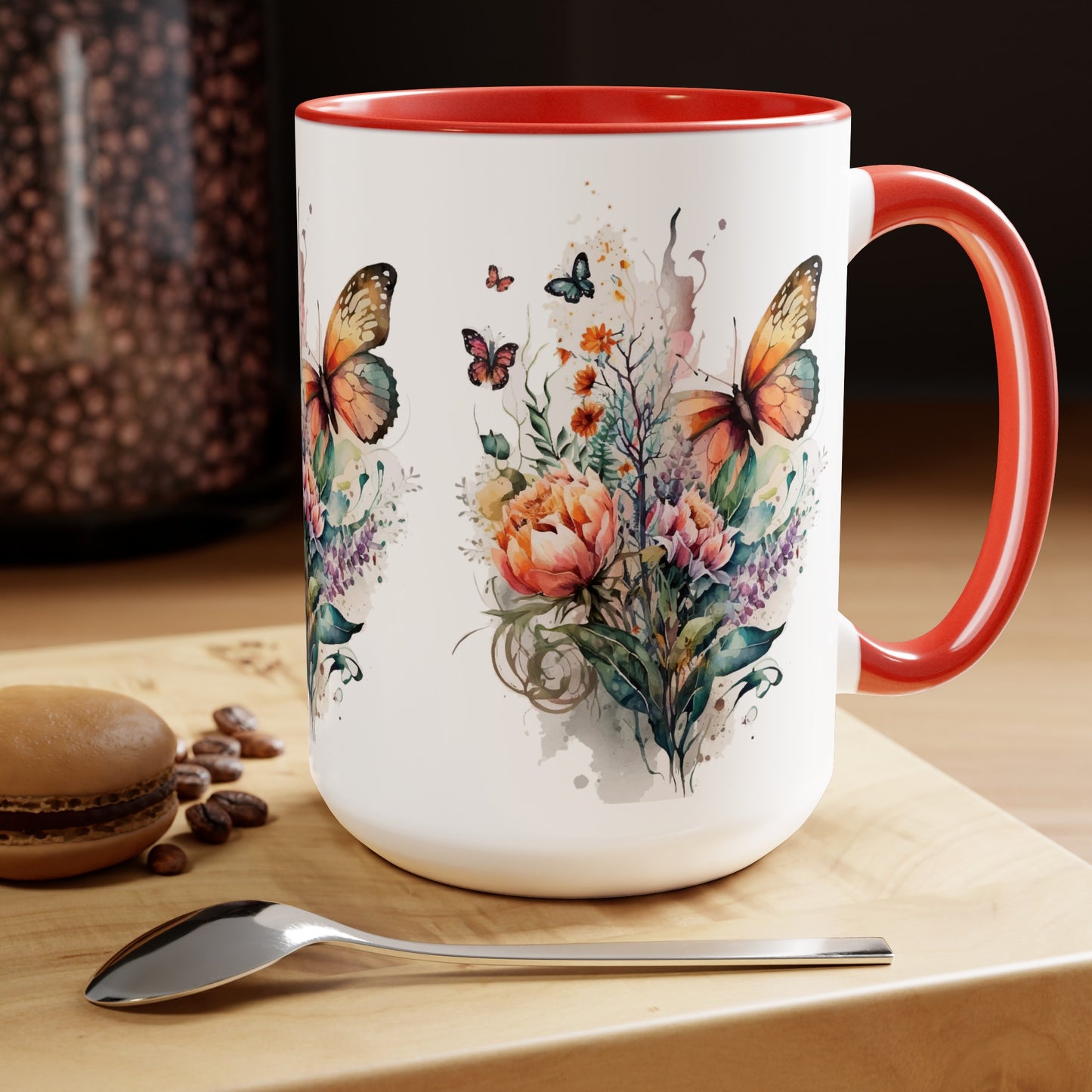 Two-Tone Coffee Mugs with butterfly