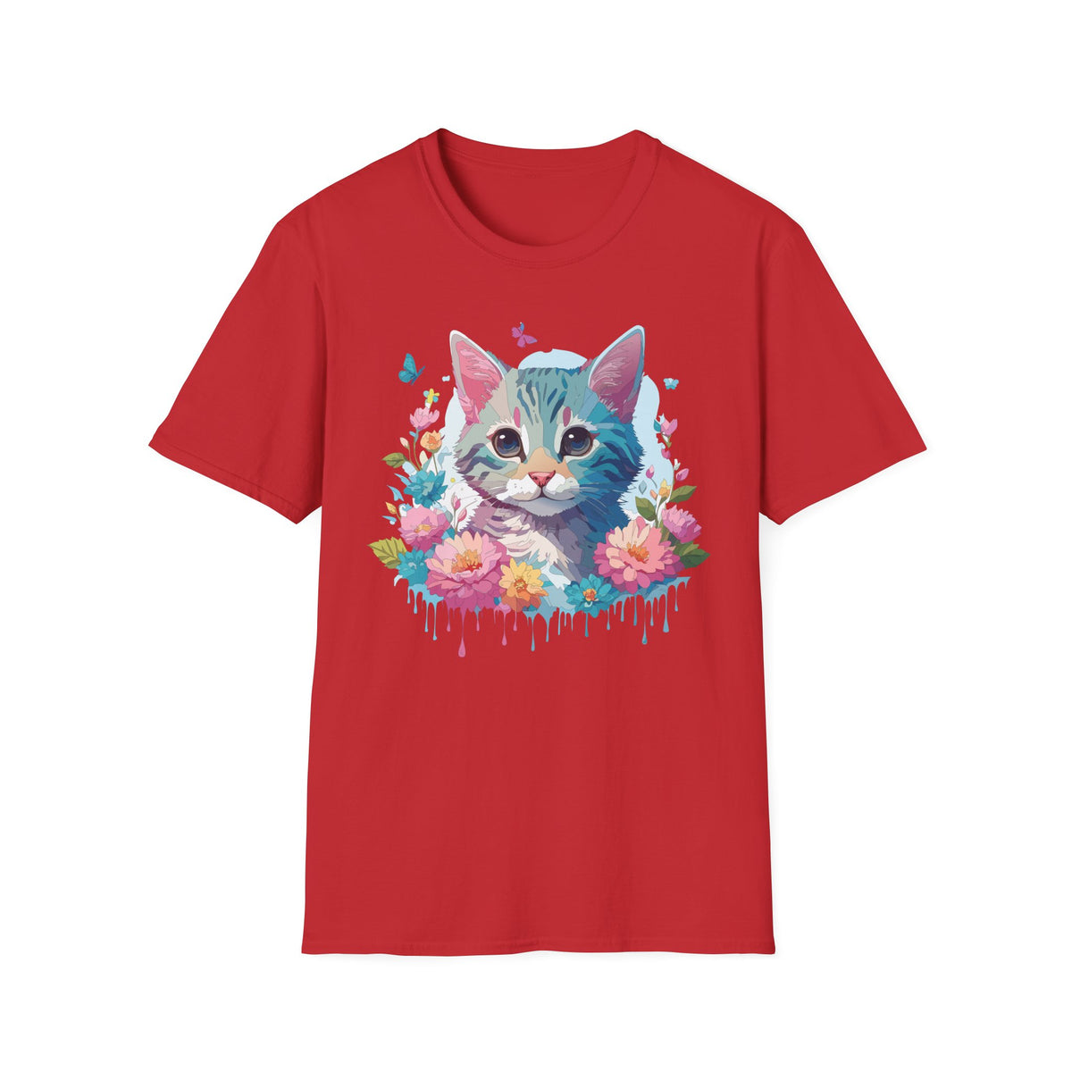 Watercolor Kitten Floral Tee | Cat Face T-Shirt, Spring Floral Design