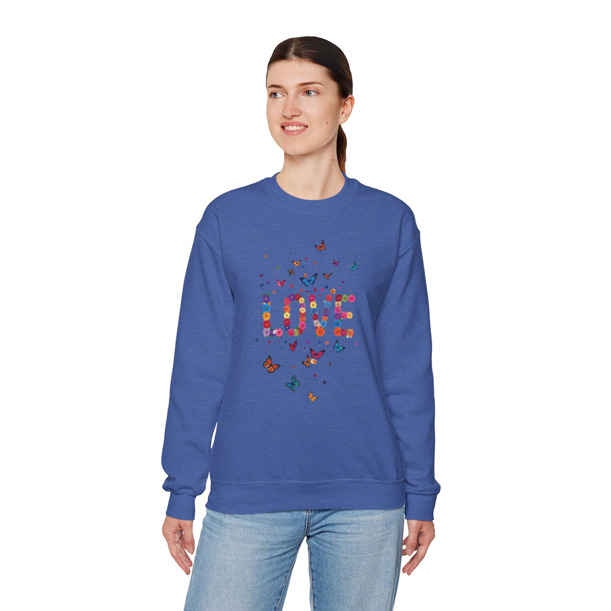 Unisex Floral Love Sweatshirt, Love Floral Sweatshirt, Floral Butterfly Sweatshirt, 50/50 Cotton-Poly Valentine's Day Sweatshirt 06