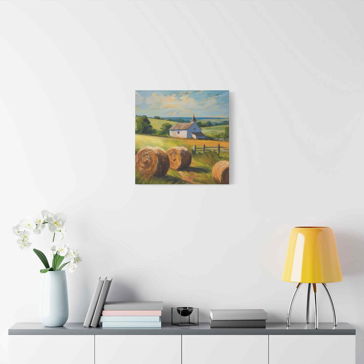 Countryside Print Canvas, Oil Paint Print 20x20, 24x24, 30x30, 32x32, 36x36 Art Design Print Pine-Wood Inner Frame MC-49