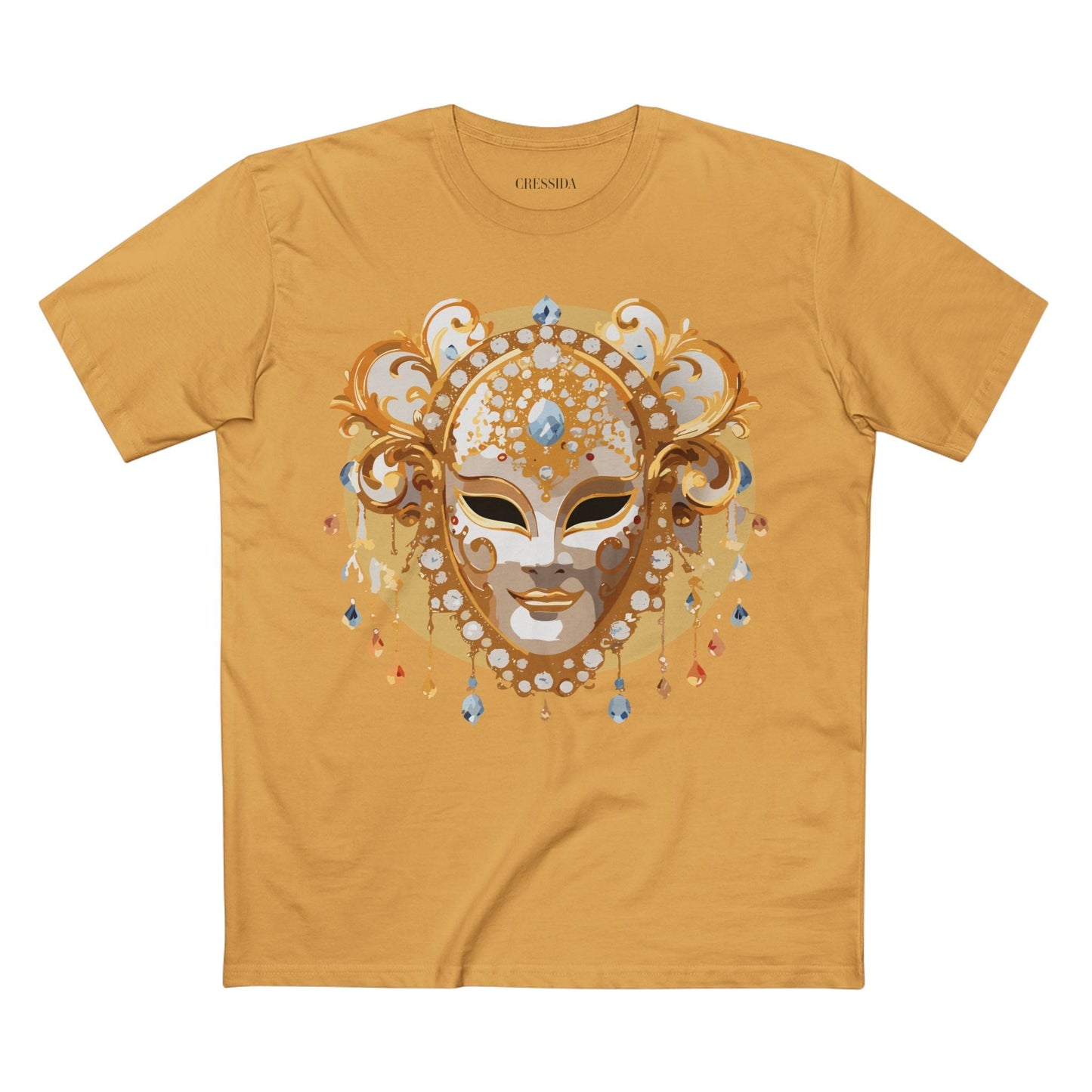 Carnival Mask Graphic T-Shirt Unisex 100 Cotton With Antique Gold Art Design Tee 14
