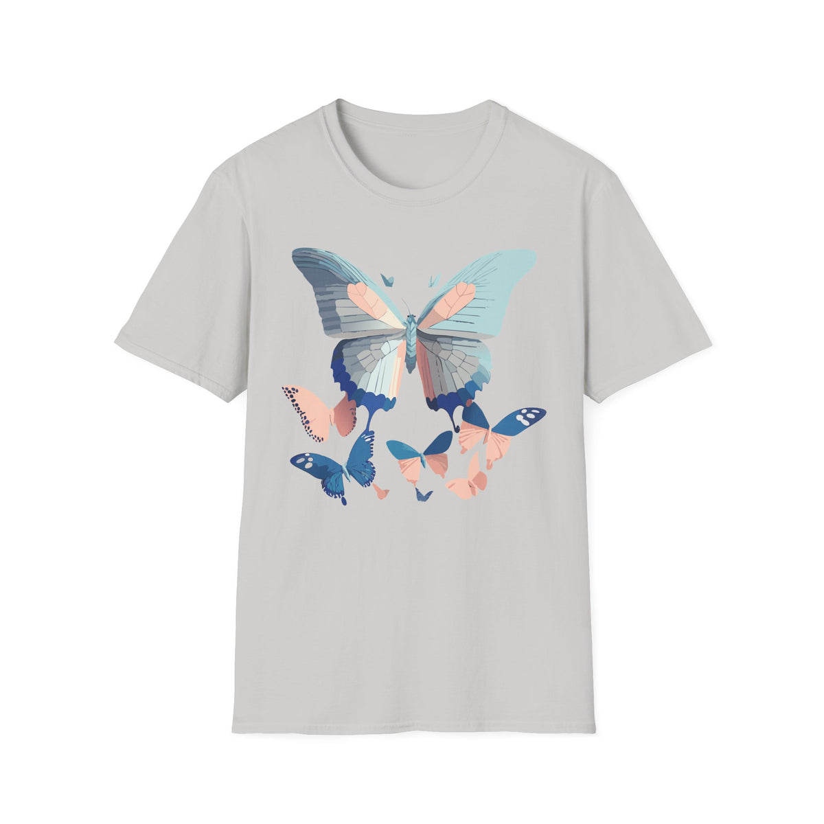 Butterfly Trio T‑Shirt — Pastel Blue & Peach Butterfly Graphic Design Unisex 100 Cotton Gildan T-Shirt