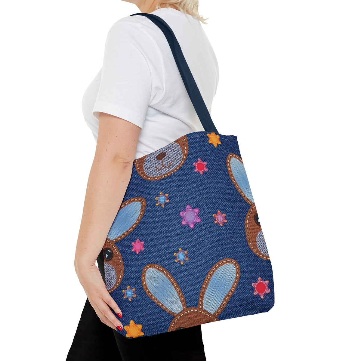 Denim Fabric Imitation Print Unisex Canvas Bag Poly Spun 3 Sizes Tote Bag 192-5